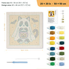 Tuxedo Cat Ghost punch needle kit, 20 × 20 in (50 × 50 cm): canvas size and kit contents
