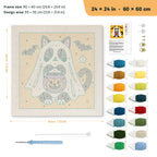 Tuxedo Cat Ghost punch needle kit, 24 × 24 in (60 × 60 cm): canvas size and kit contents