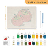 Two Red Tomatoes punch needle kit, 16 × 20 in (40 × 50 cm): canvas size and kit contents