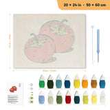 Two Red Tomatoes punch needle kit, 20 × 24 in (50 × 60 cm): canvas size and kit contents