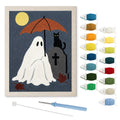 Umbrella Ghost and Cat punch needle kit: finished canvas with threads, punch needle and threader