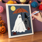 Punching the Umbrella Ghost and Cat design with the punch needle