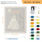Umbrella Ghost and Cat punch needle kit, 20 × 24 in (50 × 60 cm): canvas size and kit contents