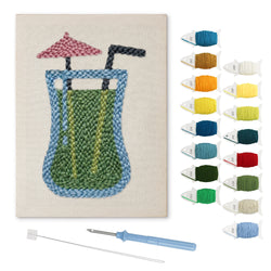 Umbrella Smoothie punch needle kit: finished canvas with threads, punch needle and threader