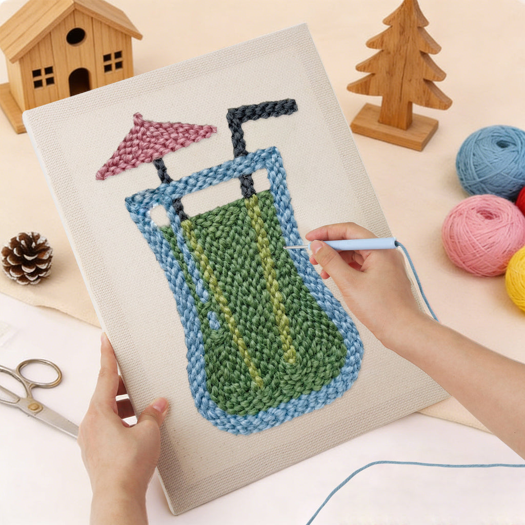 Punching the Umbrella Smoothie design with the punch needle