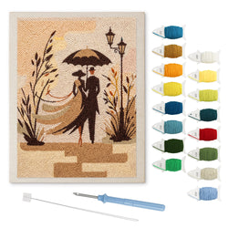 Umbrella Stroll punch needle kit: finished canvas with threads, punch needle and threader