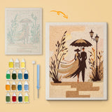 Umbrella Stroll canvas before and after punching, with the threads and tools
