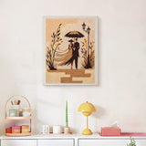 Finished Umbrella Stroll punch needle canvas on a wall