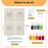 What is in the Unicorn and Frog set: 4 printed canvases, punch needle, threader, threads, color guide and 4 sets of hangers (6 × 8 in (15 × 20 cm) each)