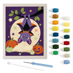 Upside Down Bat punch needle kit: finished canvas with threads, punch needle and threader