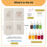 What is in the Valentine Notes set: 4 printed canvases, punch needle, threader, threads, color guide and 4 sets of hangers (6 × 8 in (15 × 20 cm) each)