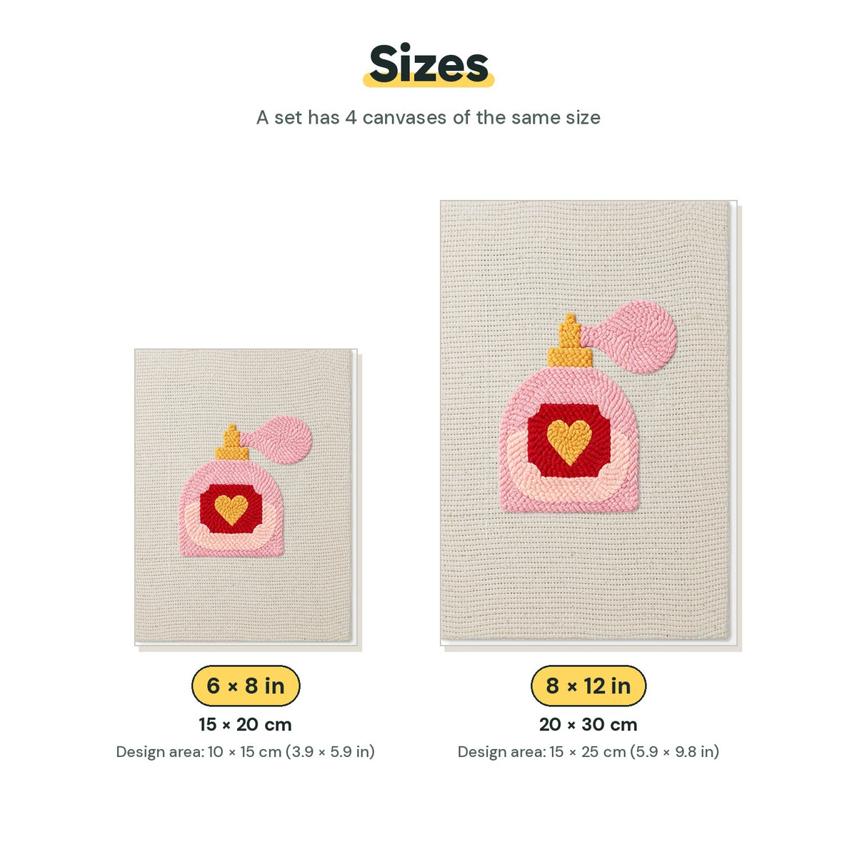 Size chart for the two mini canvas sizes: 6 x 8 in and 8 x 12 in