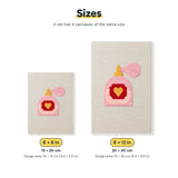Size chart for the two mini canvas sizes: 6 x 8 in and 8 x 12 in