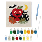 Vampire Apple and Cat punch needle kit: finished canvas with threads, punch needle and threader