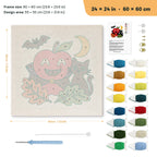 Vampire Apple and Cat punch needle kit, 24 × 24 in (60 × 60 cm): canvas size and kit contents