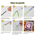 Six steps showing how to thread and use the punch needle