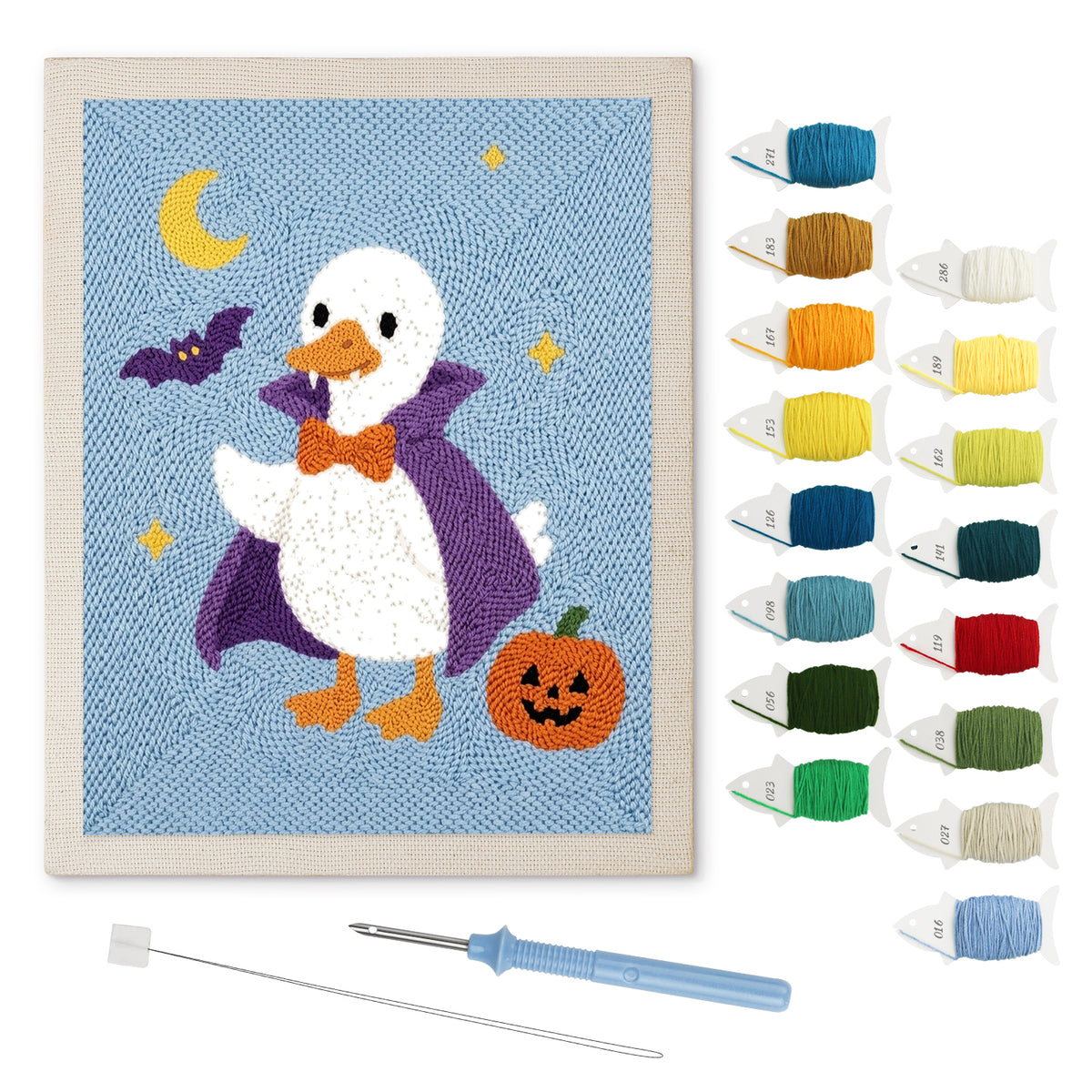 Vampire Goose punch needle kit: finished canvas with threads, punch needle and threader