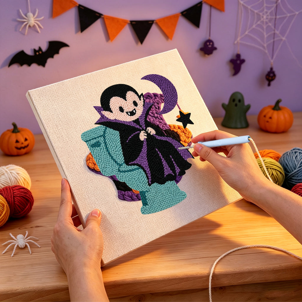 Punching the Vampire on the Loo design with the punch needle