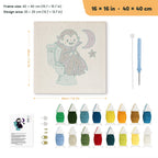 Vampire on the Loo punch needle kit, 16 × 16 in (40 × 40 cm): canvas size and kit contents