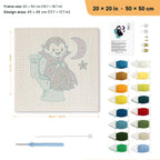 Vampire on the Loo punch needle kit, 20 × 20 in (50 × 50 cm): canvas size and kit contents
