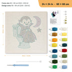 Vampire on the Loo punch needle kit, 24 × 24 in (60 × 60 cm): canvas size and kit contents