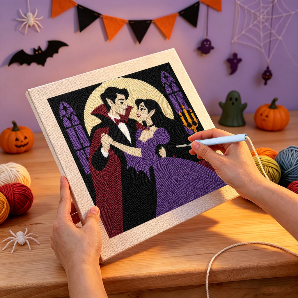 Punching the Vampire Waltz design with the punch needle