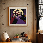 Finished Vampire Waltz punch needle canvas on a wall
