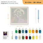 Vampire Waltz punch needle kit, 12 × 12 in (30 × 30 cm): canvas size and kit contents