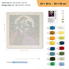 Vampire Waltz punch needle kit, 20 × 20 in (50 × 50 cm): canvas size and kit contents