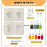 What is in the Vase Leaf Quartet set: 4 printed canvases, punch needle, threader, threads, color guide and 4 sets of hangers (6 × 8 in (15 × 20 cm) each)