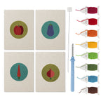 Veggie Circles mini punch needle kit set: four finished canvases with threads, punch needle and threader