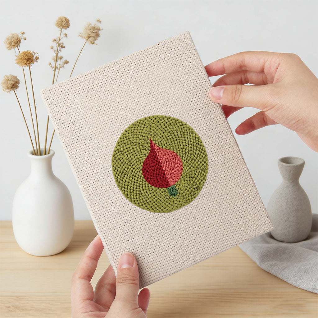 Hand holding a finished Veggie Circles mini canvas