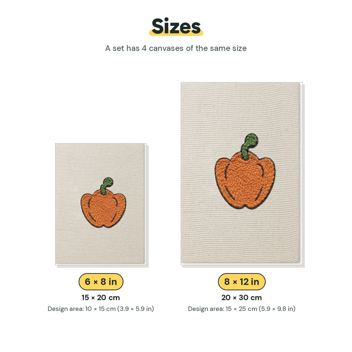 Size chart for the two mini canvas sizes: 6 x 8 in and 8 x 12 in