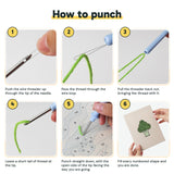 Six steps showing how to thread and use the punch needle
