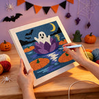 Punching the Water Lily Ghost design with the punch needle