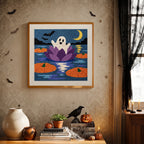 Finished Water Lily Ghost punch needle canvas on a wall