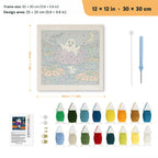 Water Lily Ghost punch needle kit, 12 × 12 in (30 × 30 cm): canvas size and kit contents