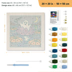 Water Lily Ghost punch needle kit, 20 × 20 in (50 × 50 cm): canvas size and kit contents