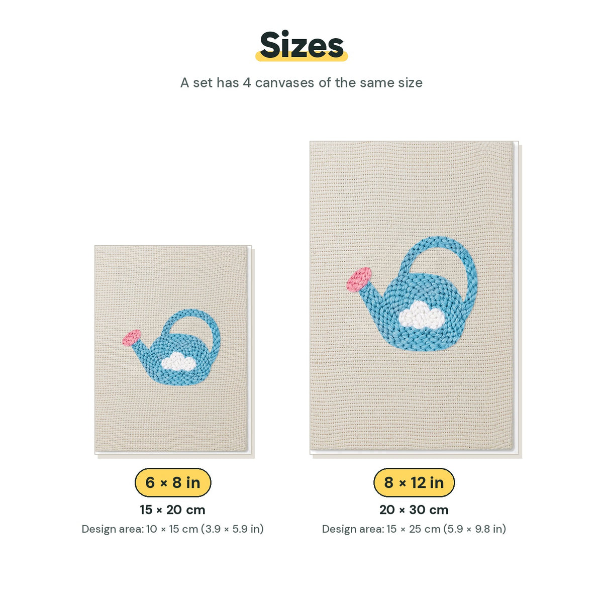 Size chart for the two mini canvas sizes: 6 x 8 in and 8 x 12 in