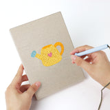 Punching a Watering Can Apples mini canvas with the punch needle