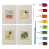 Watermelon and Lemon mini punch needle kit set: four finished canvases with threads, punch needle and threader