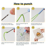 Six steps showing how to thread and use the punch needle