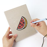 Punching a Watermelon Lunch mini canvas with the punch needle