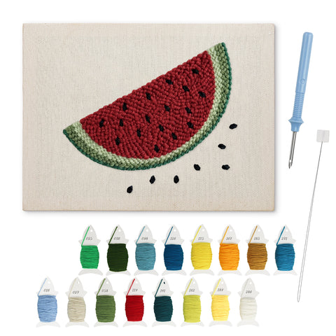 Watermelon Slice punch needle kit: finished canvas with threads, punch needle and threader