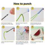 Six steps showing how to thread and use the punch needle