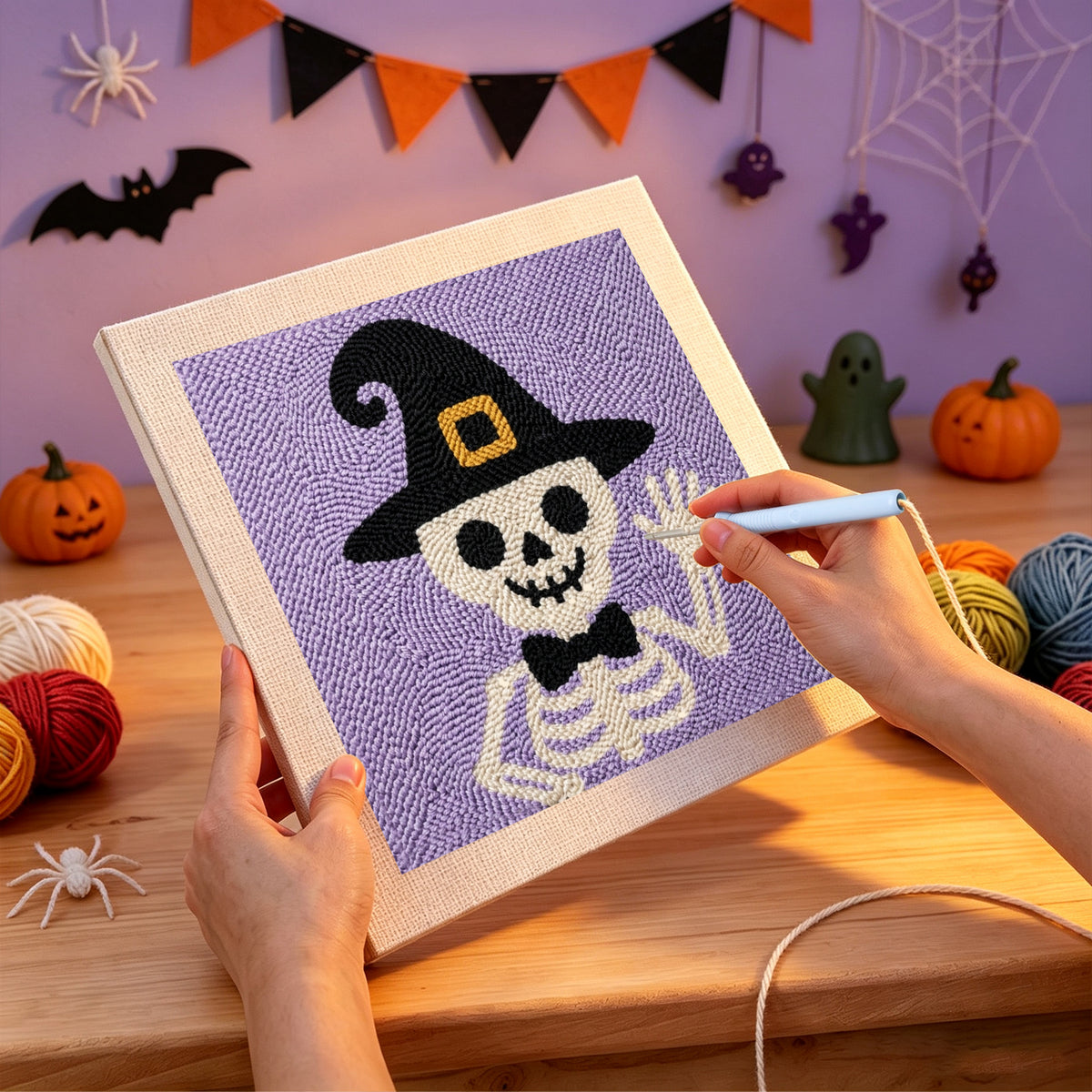 Punching the Waving Skeleton design with the punch needle