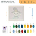 Waving Skeleton punch needle kit, 12 × 12 in (30 × 30 cm): canvas size and kit contents