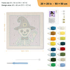 Waving Skeleton punch needle kit, 20 × 20 in (50 × 50 cm): canvas size and kit contents