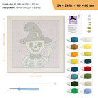 Waving Skeleton punch needle kit, 24 × 24 in (60 × 60 cm): canvas size and kit contents