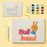 Well Done Hand canvas before and after punching, with the threads and tools